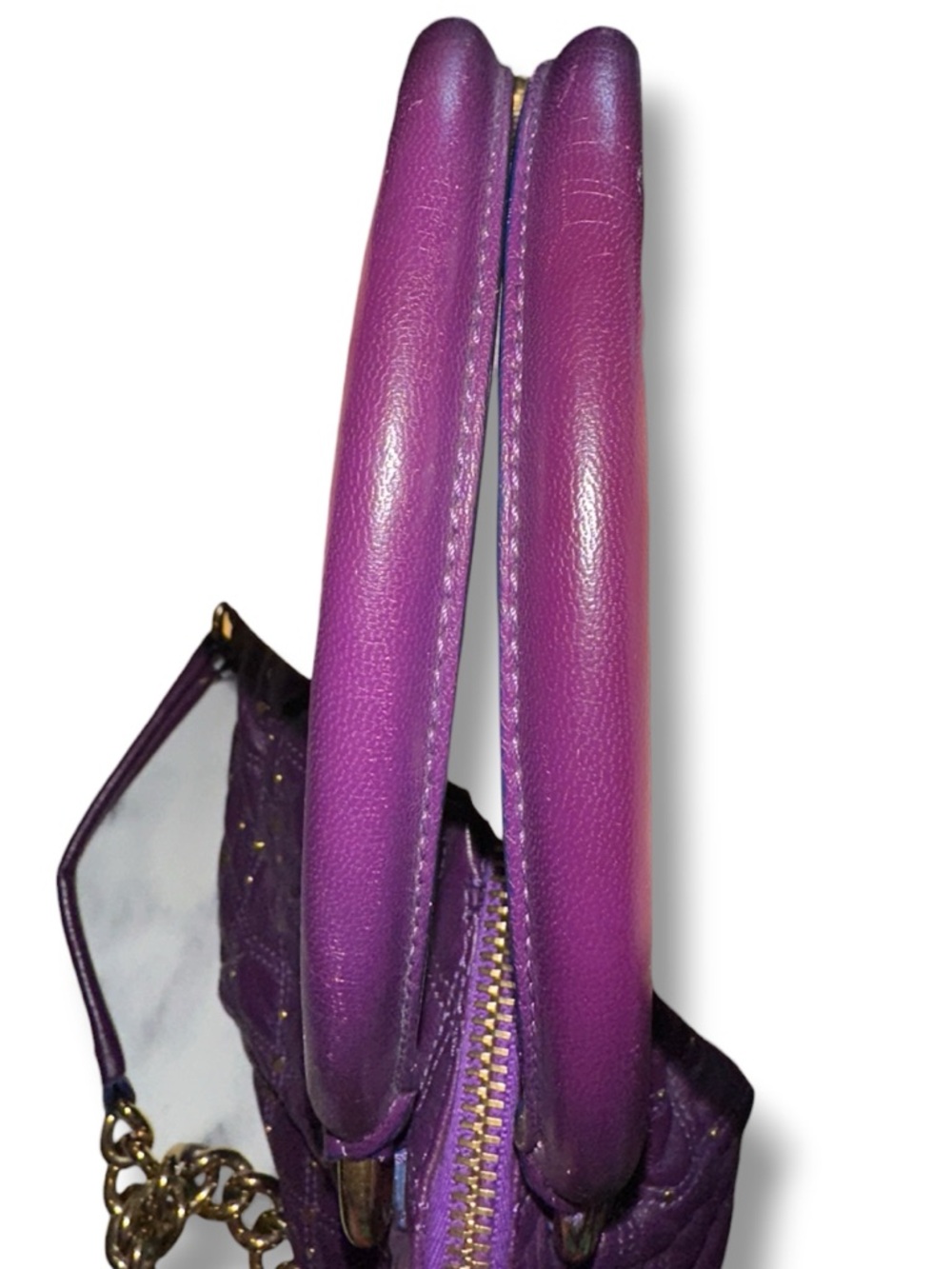 Marc Jacobs Calfskin Stardust Cecilia Studded Satchel VIBRANT PLUM PURPLE - Picture 5 of 11
